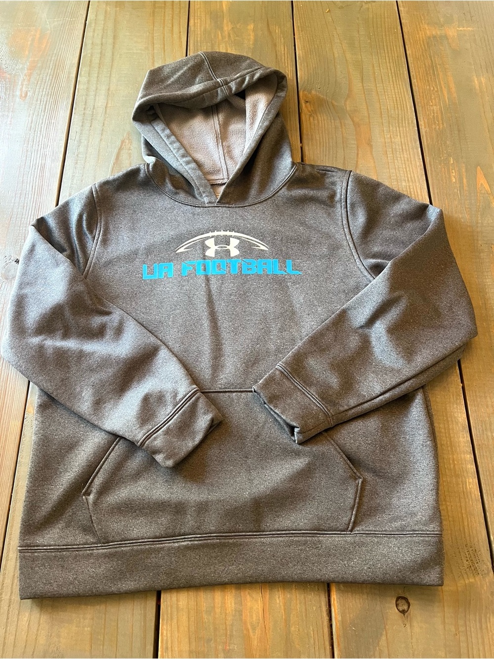 Under Armour Youth Football Hoodie Gray Fleece Pullover Sweatshirt Size